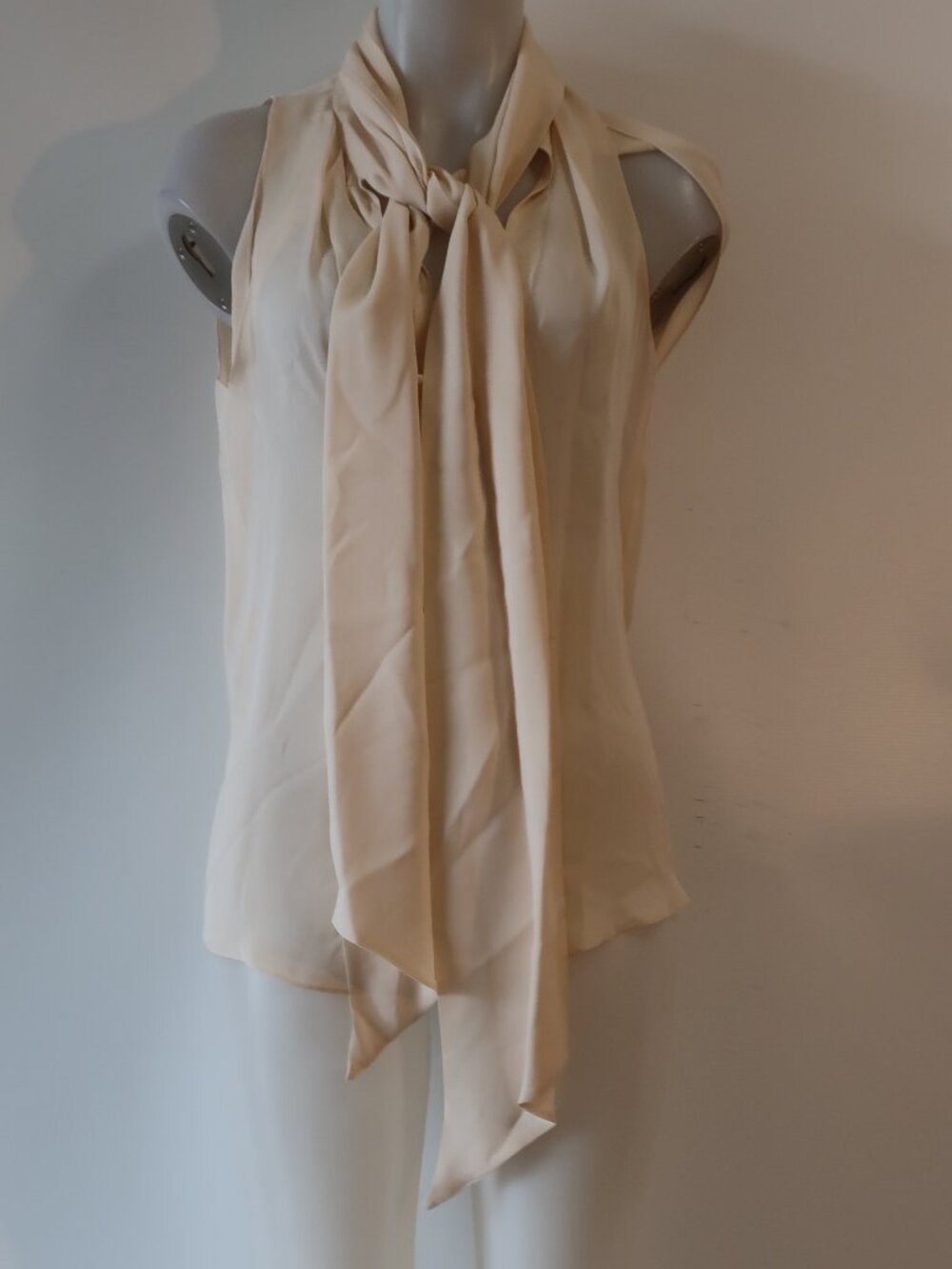 Womens Juan Carlos Obando Ecru (Item-20) Pure Silk Tie Neck Blouse Top 4